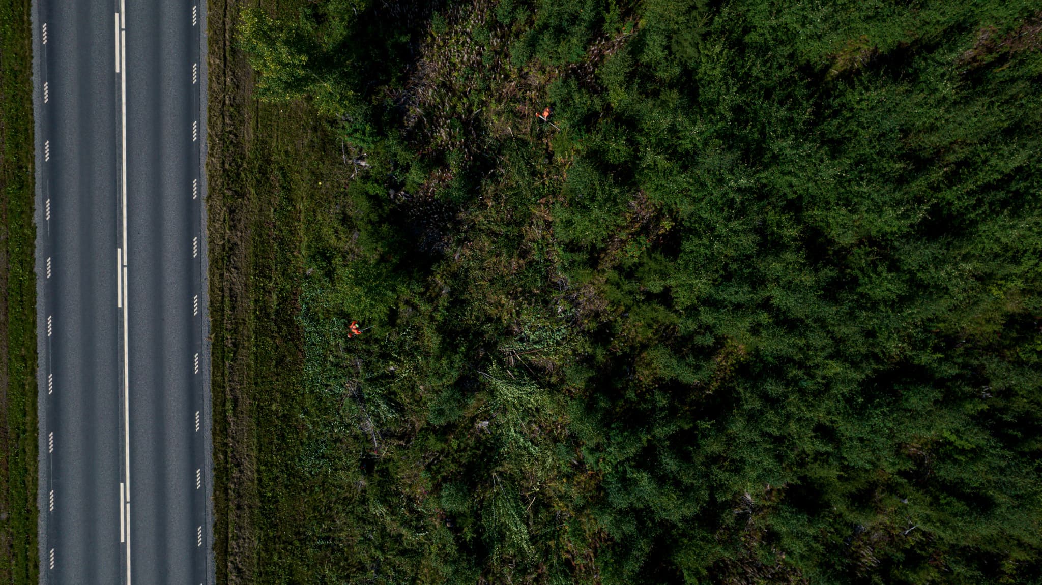 Röjningsarbete sett ovanifrån. Idag är BTEA ett elnätsföretag med utpräglad landsbygdskaraktär. Läs om vår historia.